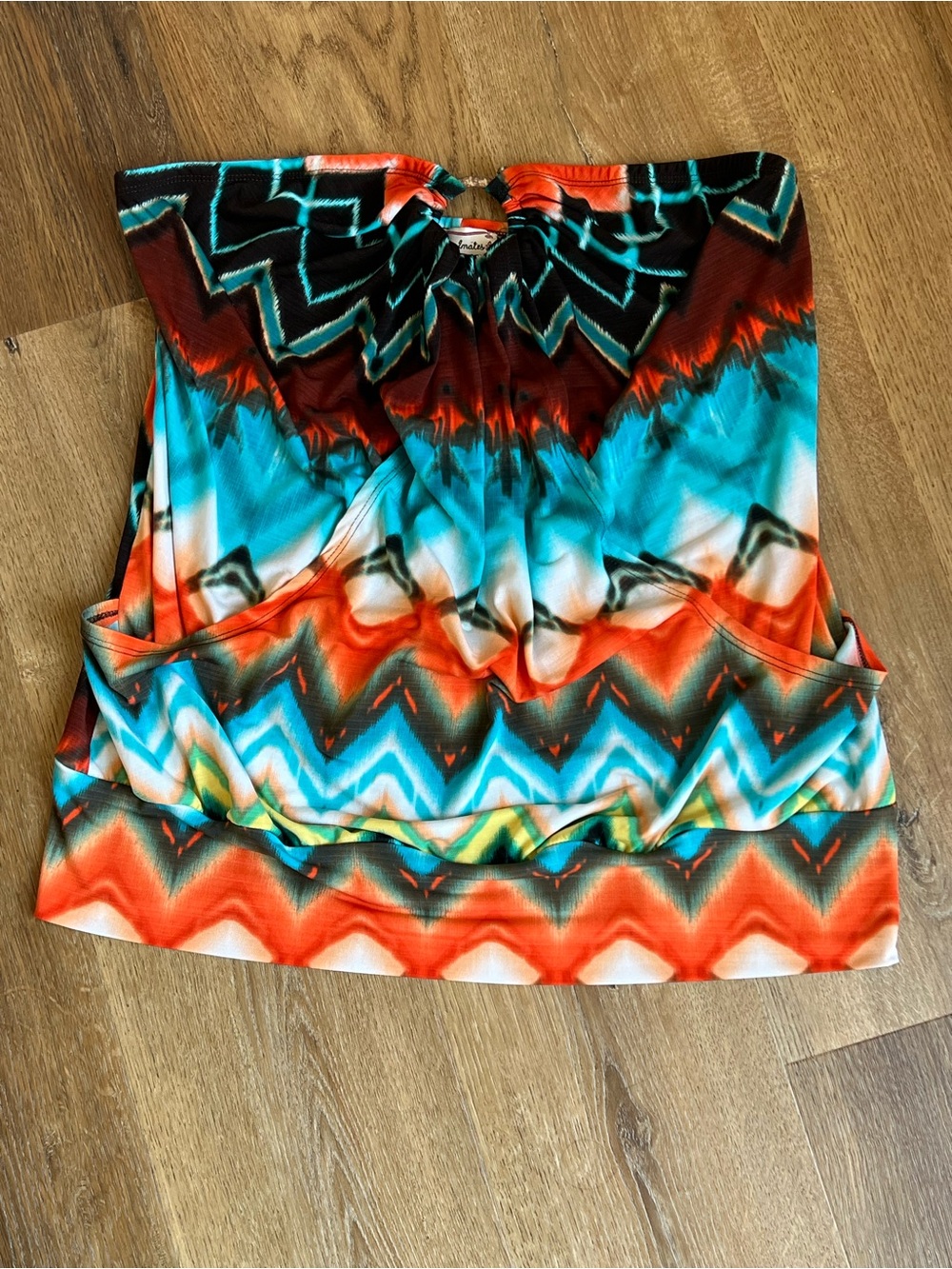 Soulmates Teal Orange Chevron Print Strapless Tube Top Plus Size 2X